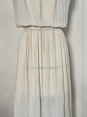 Vintage Mousseline Light Cream Elastic-Waist Dress